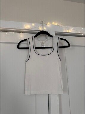Happily Grey White Sleeveless Tank Top with Black Trim, Size M (true S)